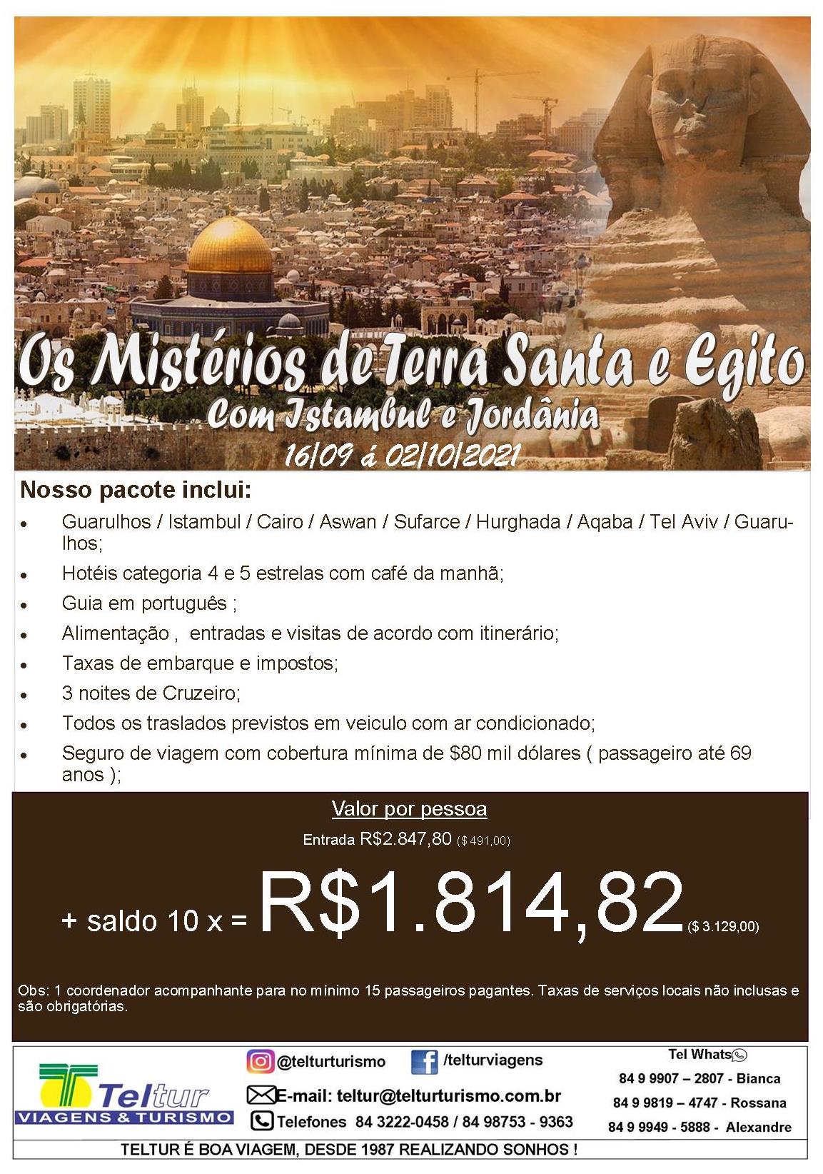 Os Mistérios da Terra Santa e Egito | :: Teltur Viagens & Turismo - Natal/RN  ::